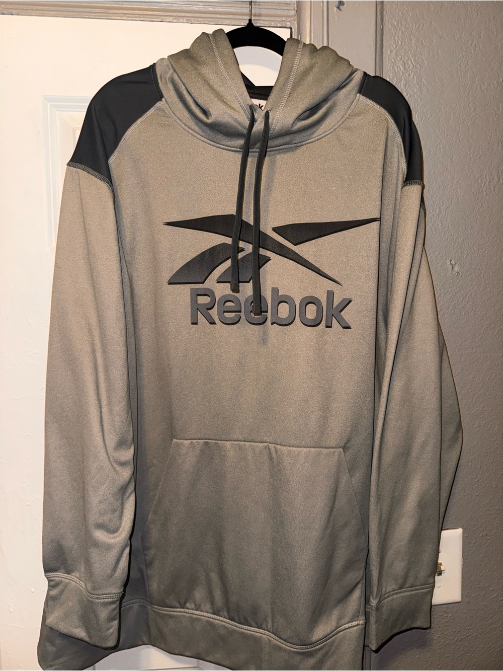 Reebok Men's Taupe Gray Hoodie with Black Logo